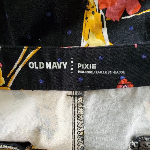 Old Navy Navy Blue Floral Pixie Mid-Rise Pants 14 - Picture 6 of 7
